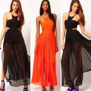 ASOS *Orange* Romper with Sheer Skirt Overlay